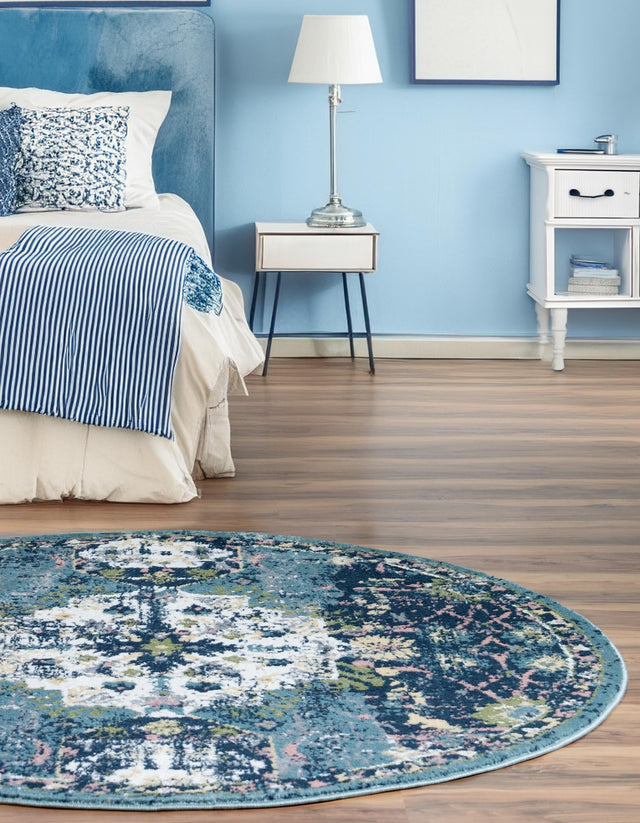 Navy Blue 5' 1 x 5' 1 Sumter Round Area Rug Contemporary Durable Easy Clean Carpet for Bedrooms, Living Areas, Dining, Office, Dorms for Sale at Rug Engine