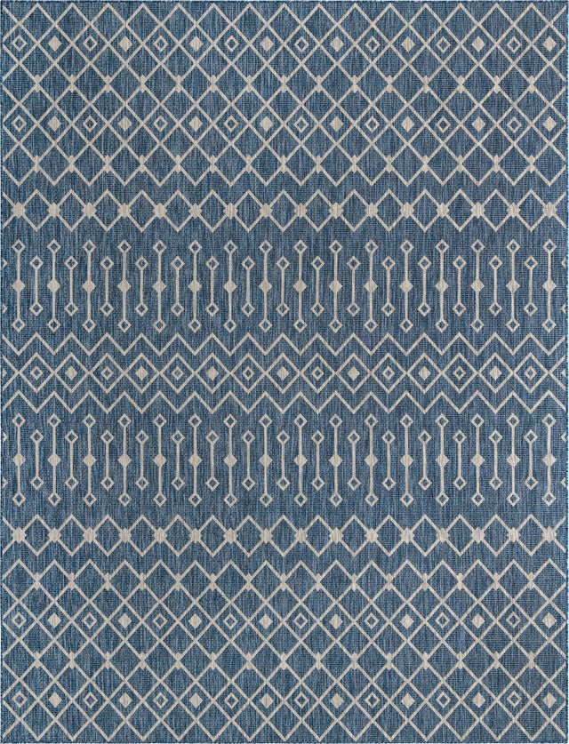 Blue 10' x 13' 1 Outdoor Trellis Rectangle Area Rug Weather Resistant for Patio, Deck, Terrace, Balcony, Porch Geometric Design Water Safe Outside Carpet for Sale at Rug Engine