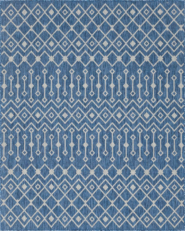 Blue 7' 10 x 10' Outdoor Trellis Rectangle Area Rug Weather Resistant for Patio, Deck, Terrace, Balcony, Porch Geometric Design Water Safe Outside Carpet for Sale at Rug Engine