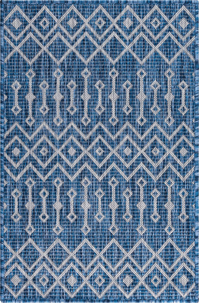 Blue 2' x 3' 1 Outdoor Trellis Rectangle Area Rug Weather Resistant for Patio, Deck, Terrace, Balcony, Porch Geometric Design Water Safe Outside Carpet for Sale at Rug Engine