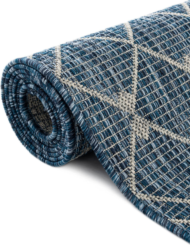 Blue 5' 3 x 5' 3 Outdoor Trellis Square Area Rug Weather Resistant for Patio, Deck, Terrace, Balcony, Porch Geometric Design Water Safe Outside Carpet for Sale at Rug Engine
