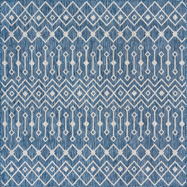 Blue 7' 10 x 7' 10 Outdoor Trellis Square Area Rug Weather Resistant for Patio, Deck, Terrace, Balcony, Porch Geometric Design Water Safe Outside Carpet for Sale at Rug Engine