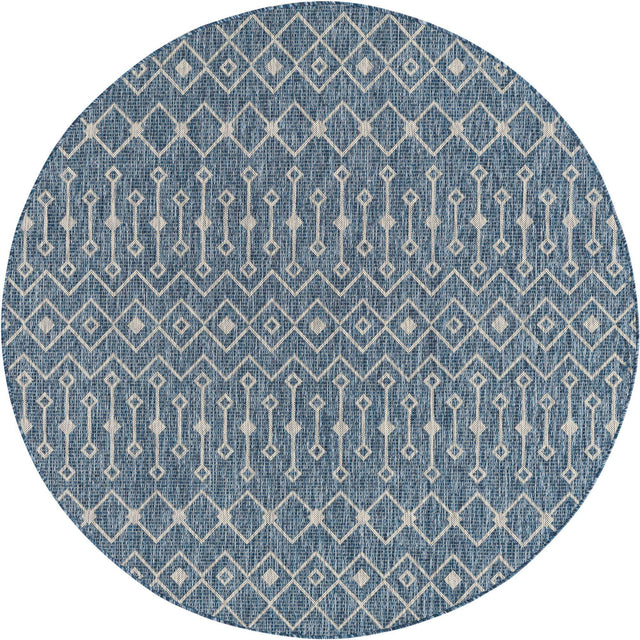 Blue 6' 1 x 6' 1 Outdoor Trellis Round Area Rug Weather Resistant for Patio, Deck, Terrace, Balcony, Porch Geometric Design Water Safe Outside Carpet for Sale at Rug Engine