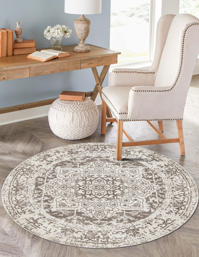 White 10' x 10' Richmond Round Area Rug Vintage Distressed Look Traditional Design Carpet for Unique Home Interior Design for Sale at Rug Engine