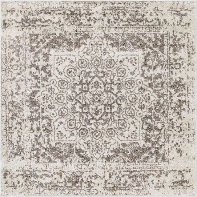 White 4' 1 x 4' 1 Richmond Square Area Rug Vintage Distressed Look Traditional Design Carpet for Unique Home Interior Design for Sale at Rug Engine