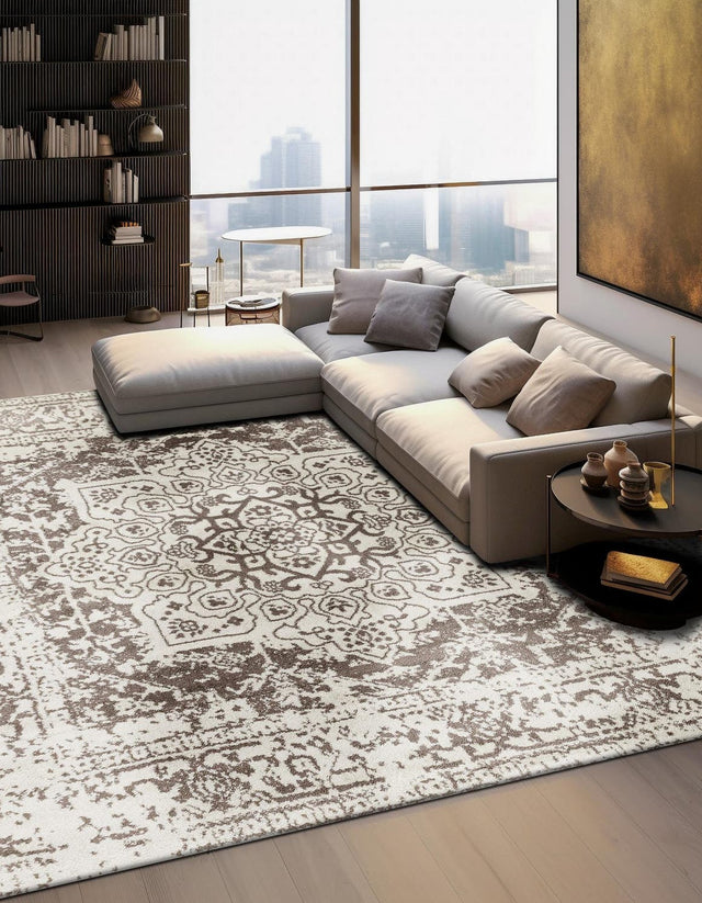 White 5' 3 x 5' 3 Richmond Square Area Rug Vintage Distressed Look Traditional Design Carpet for Unique Home Interior Design for Sale at Rug Engine