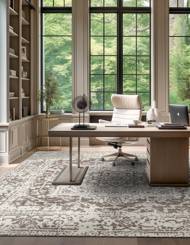 White 5' 3 x 5' 3 Richmond Square Area Rug Vintage Distressed Look Traditional Design Carpet for Unique Home Interior Design for Sale at Rug Engine