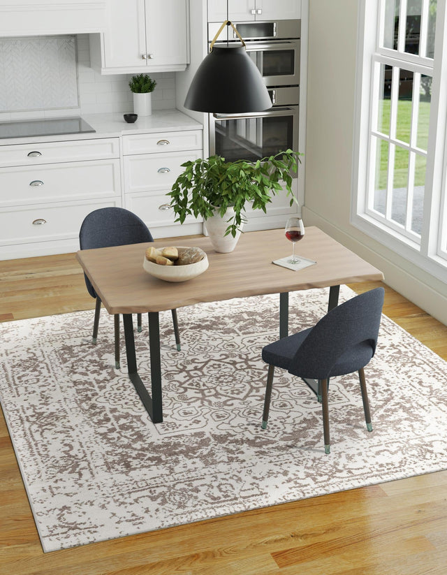 White 5' 3 x 5' 3 Richmond Square Area Rug Vintage Distressed Look Traditional Design Carpet for Unique Home Interior Design for Sale at Rug Engine