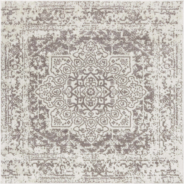 White 5' 3 x 5' 3 Richmond Square Area Rug Vintage Distressed Look Traditional Design Carpet for Unique Home Interior Design for Sale at Rug Engine