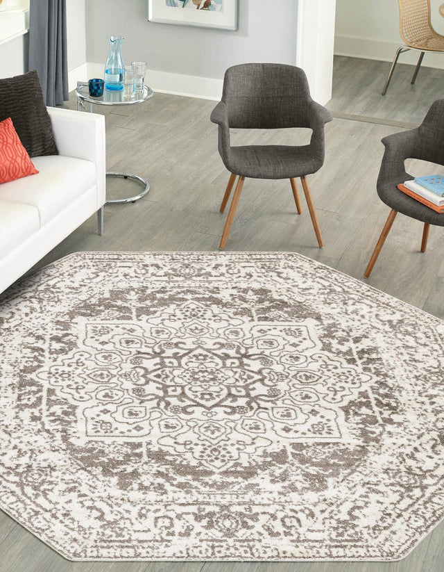 White 7' 10 x 7' 10 Richmond Octagon Area Rug Vintage Distressed Look Traditional Design Carpet for Unique Home Interior Design for Sale at Rug Engine