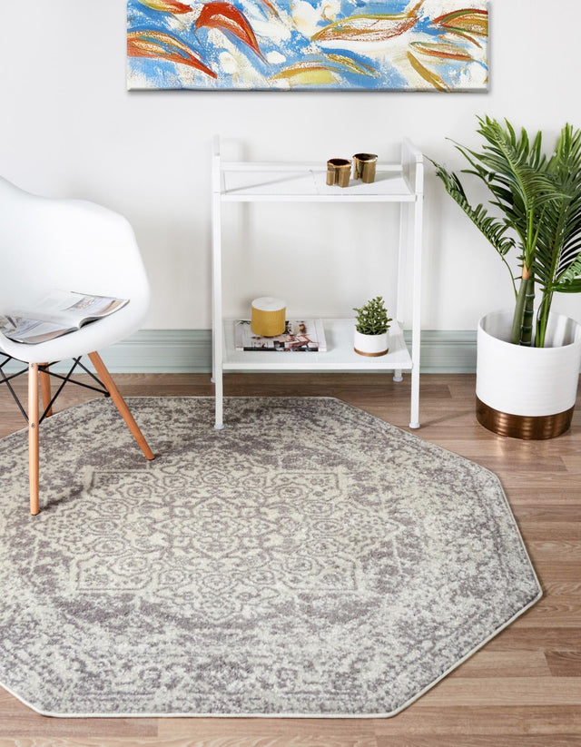 White 7' 10 x 7' 10 Richmond Octagon Area Rug Vintage Distressed Look Traditional Design Carpet for Unique Home Interior Design for Sale at Rug Engine