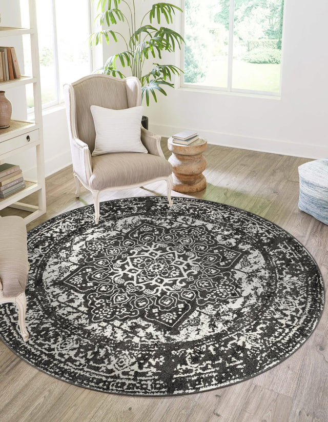 Dark Gray 7' 10 x 7' 10 Richmond Round Area Rug Vintage Distressed Look Traditional Design Carpet for Unique Home Interior Design for Sale at Rug Engine