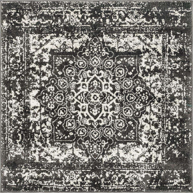 Dark Gray 4' 1 x 4' 1 Richmond Square Area Rug Vintage Distressed Look Traditional Design Carpet for Unique Home Interior Design for Sale at Rug Engine