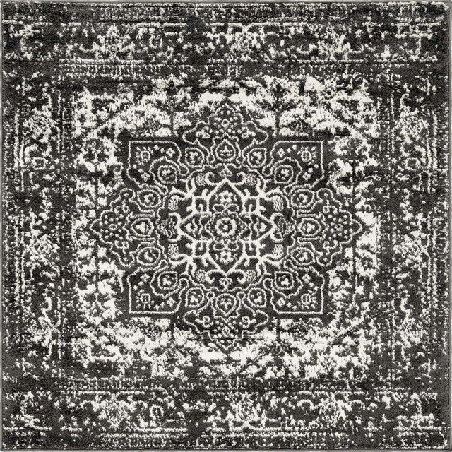 Dark Gray 5' 3 x 5' 3 Richmond Square Area Rug Vintage Distressed Look Traditional Design Carpet for Unique Home Interior Design for Sale at Rug Engine