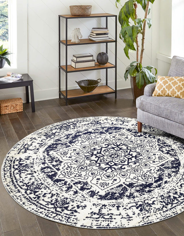 Blue 5' 3 x 5' 3 Richmond Round Area Rug Vintage Distressed Look Traditional Design Carpet for Unique Home Interior Design for Sale at Rug Engine
