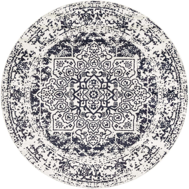 Blue 5' 3 x 5' 3 Richmond Round Area Rug Vintage Distressed Look Traditional Design Carpet for Unique Home Interior Design for Sale at Rug Engine