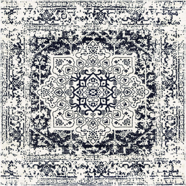 Blue 7' 10 x 7' 10 Richmond Square Area Rug Vintage Distressed Look Traditional Design Carpet for Unique Home Interior Design for Sale at Rug Engine