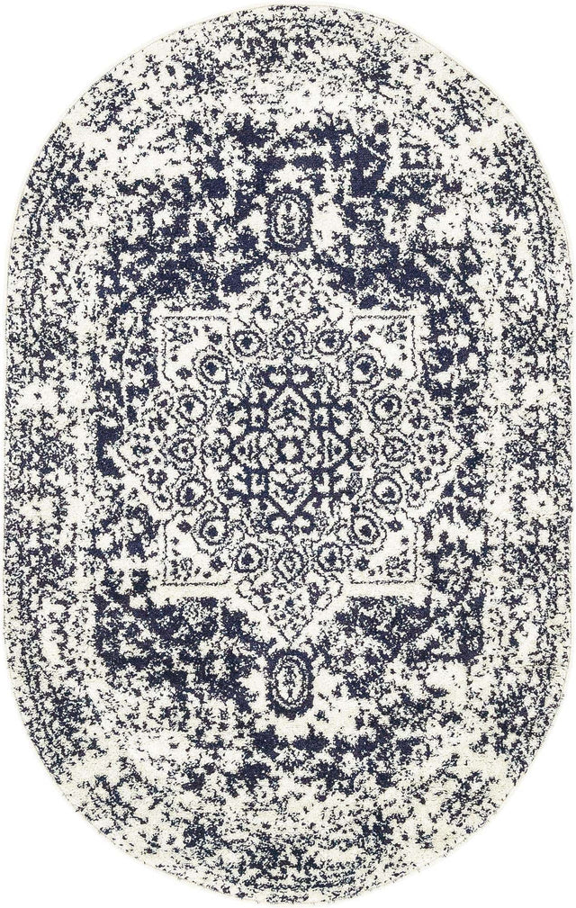 Blue 3' 1 x 5' 3 Richmond Oval Area Rug Vintage Distressed Look Traditional Design Carpet for Unique Home Interior Design for Sale at Rug Engine