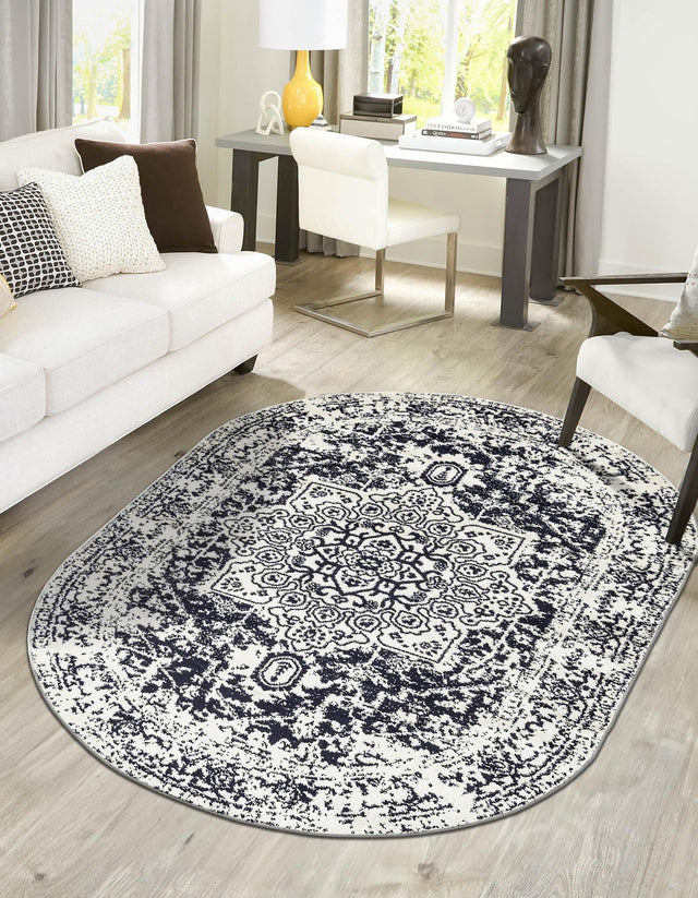 Blue 7' 10 x 10' Richmond Oval Area Rug Vintage Distressed Look Traditional Design Carpet for Unique Home Interior Design for Sale at Rug Engine