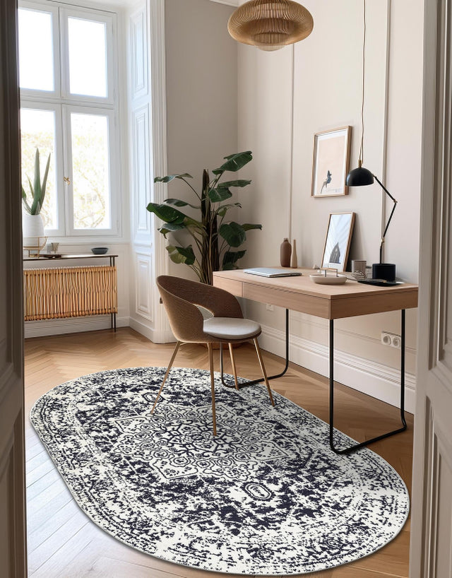 Blue 7' 10 x 10' Richmond Oval Area Rug Vintage Distressed Look Traditional Design Carpet for Unique Home Interior Design for Sale at Rug Engine