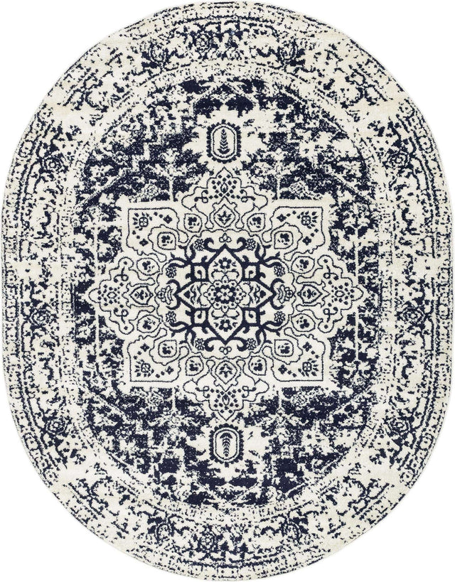 Blue 7' 10 x 10' Richmond Oval Area Rug Vintage Distressed Look Traditional Design Carpet for Unique Home Interior Design for Sale at Rug Engine
