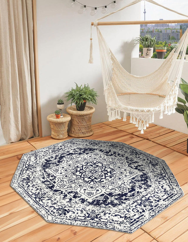 Blue 7' 10 x 7' 10 Richmond Octagon Area Rug Vintage Distressed Look Traditional Design Carpet for Unique Home Interior Design for Sale at Rug Engine
