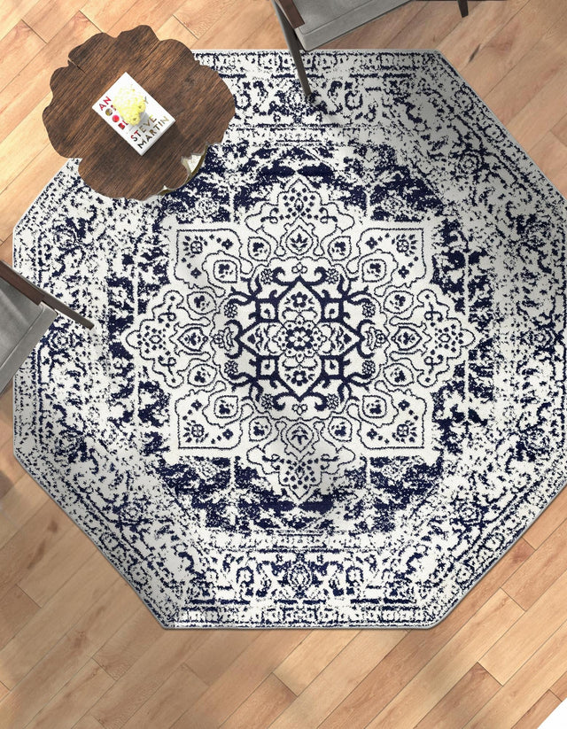 Blue 5' 3 x 5' 3 Richmond Octagon Area Rug Vintage Distressed Look Traditional Design Carpet for Unique Home Interior Design for Sale at Rug Engine