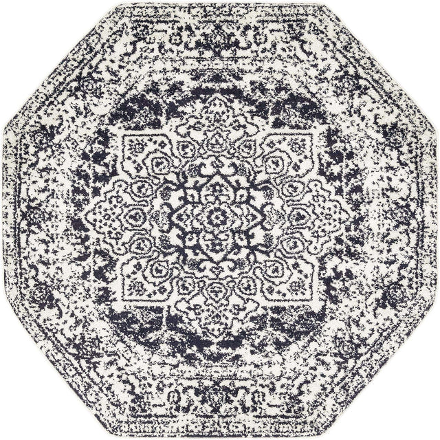 Blue 5' 3 x 5' 3 Richmond Octagon Area Rug Vintage Distressed Look Traditional Design Carpet for Unique Home Interior Design for Sale at Rug Engine