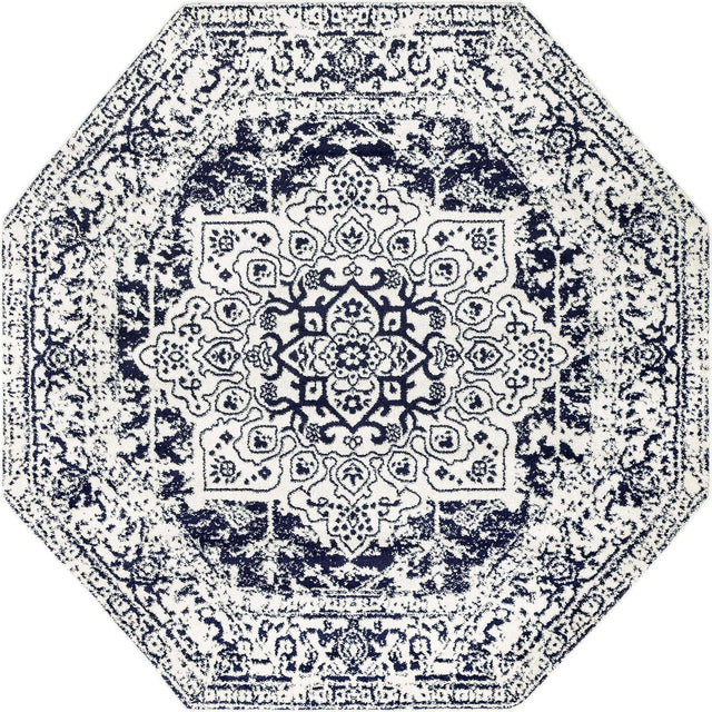 Blue 7' 10 x 7' 10 Richmond Octagon Area Rug Vintage Distressed Look Traditional Design Carpet for Unique Home Interior Design for Sale at Rug Engine