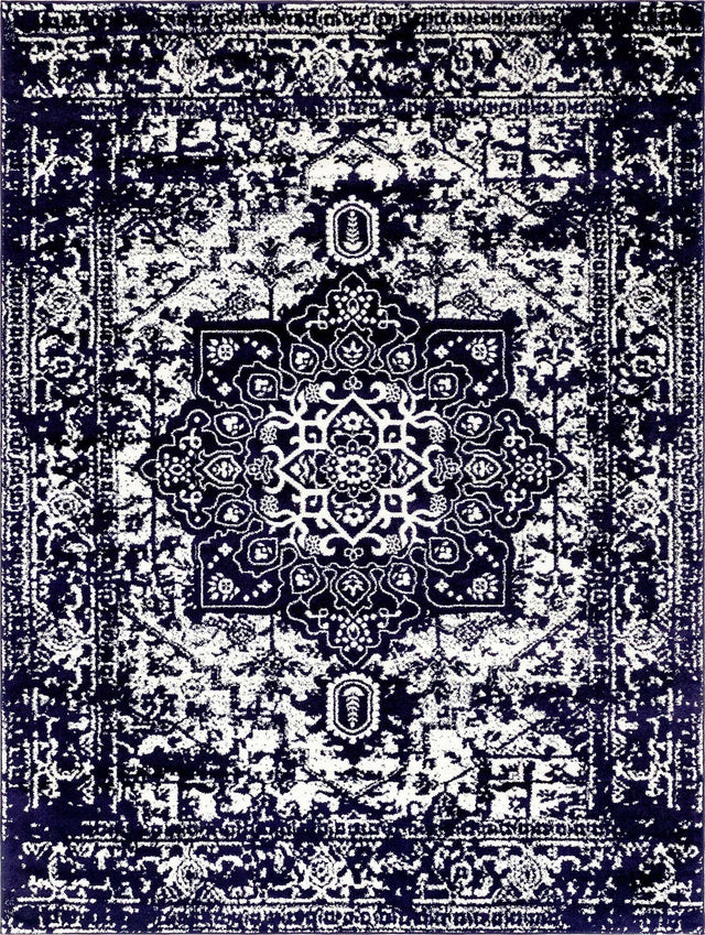 Navy Blue 9' x 12' Richmond Rectangle Area Rug Vintage Distressed Look Traditional Design Carpet for Unique Home Interior Design for Sale at Rug Engine