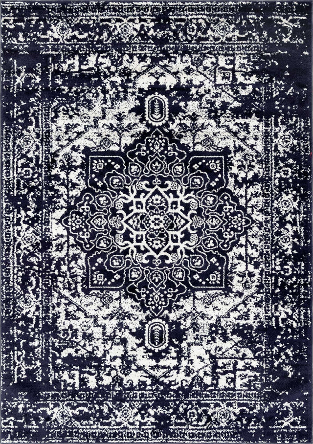 Navy Blue 7' 1 x 10' Richmond Rectangle Area Rug Vintage Distressed Look Traditional Design Carpet for Unique Home Interior Design for Sale at Rug Engine