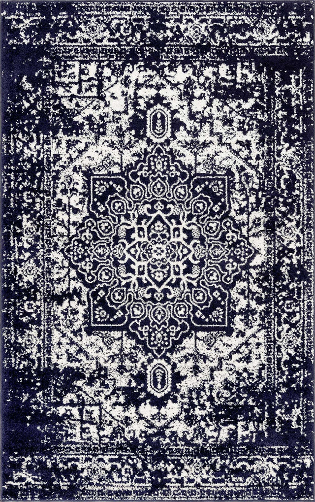 Navy Blue 5' 3 x 8' Richmond Rectangle Area Rug Vintage Distressed Look Traditional Design Carpet for Unique Home Interior Design for Sale at Rug Engine
