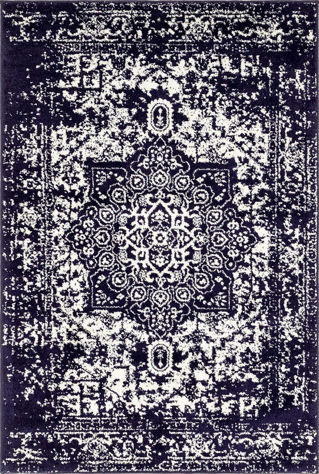 Navy Blue 4' 1 x 6' 1 Richmond Rectangle Area Rug Vintage Distressed Look Traditional Design Carpet for Unique Home Interior Design for Sale at Rug Engine
