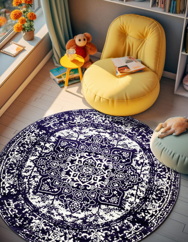 Navy Blue 5' 3 x 5' 3 Richmond Round Area Rug Vintage Distressed Look Traditional Design Carpet for Unique Home Interior Design for Sale at Rug Engine