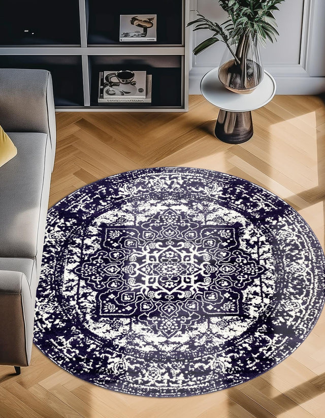 Navy Blue 5' 3 x 5' 3 Richmond Round Area Rug Vintage Distressed Look Traditional Design Carpet for Unique Home Interior Design for Sale at Rug Engine