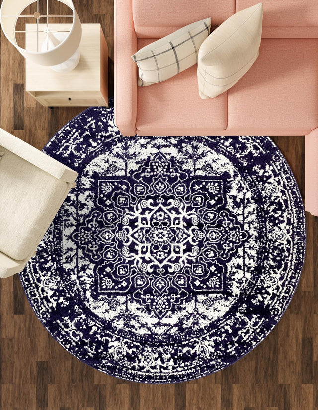 Navy Blue 5' 3 x 5' 3 Richmond Round Area Rug Vintage Distressed Look Traditional Design Carpet for Unique Home Interior Design for Sale at Rug Engine