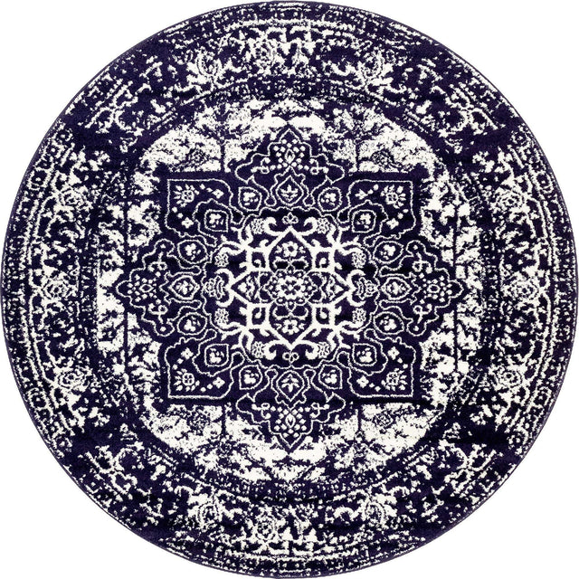 Navy Blue 7' 10 x 7' 10 Richmond Round Area Rug Vintage Distressed Look Traditional Design Carpet for Unique Home Interior Design for Sale at Rug Engine