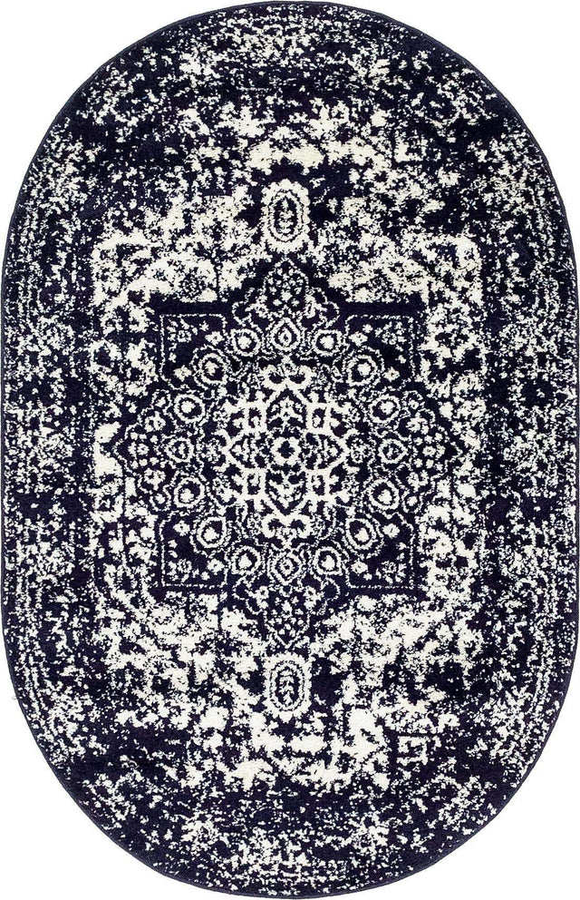 Navy Blue 3' 1 x 5' 3 Richmond Oval Area Rug Vintage Distressed Look Traditional Design Carpet for Unique Home Interior Design for Sale at Rug Engine