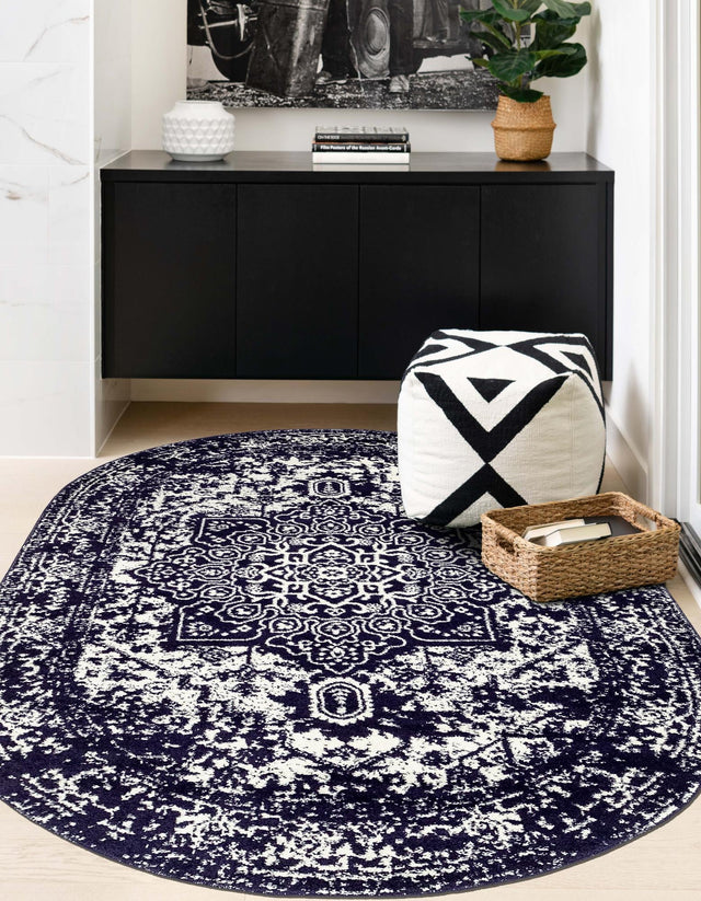 Navy Blue 7' 10 x 10' Richmond Oval Area Rug Vintage Distressed Look Traditional Design Carpet for Unique Home Interior Design for Sale at Rug Engine