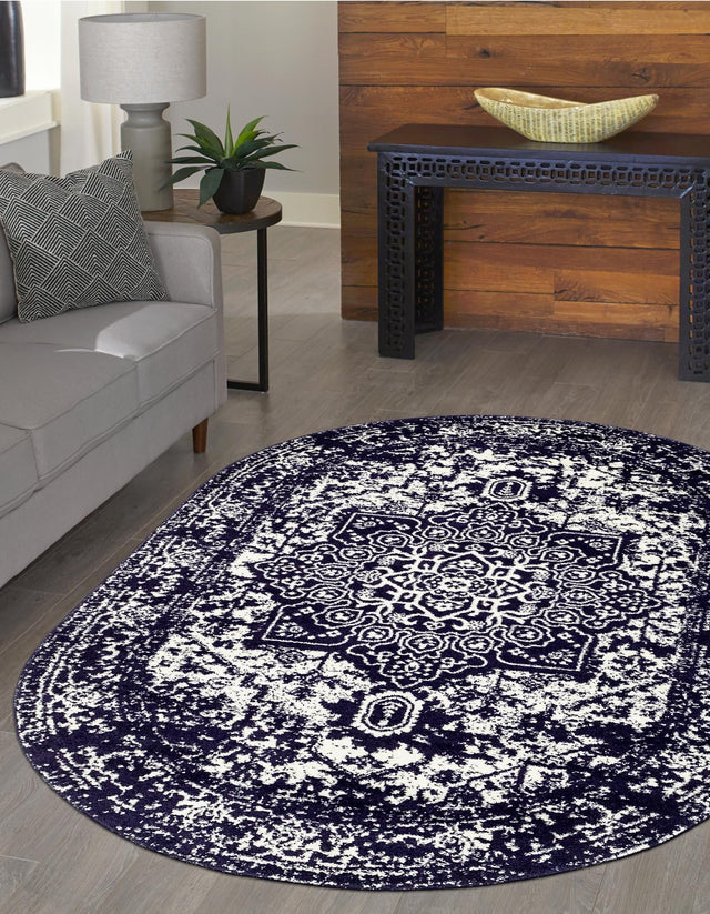 Navy Blue 3' 1 x 5' 3 Richmond Oval Area Rug Vintage Distressed Look Traditional Design Carpet for Unique Home Interior Design for Sale at Rug Engine