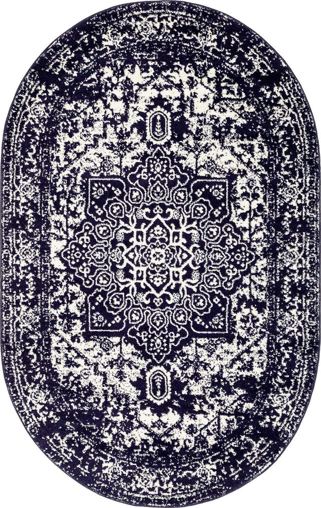 Navy Blue 5' 3 x 8' Richmond Oval Area Rug Vintage Distressed Look Traditional Design Carpet for Unique Home Interior Design for Sale at Rug Engine