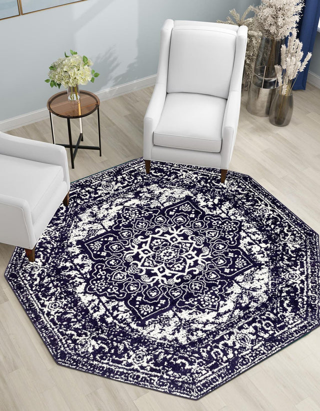 Navy Blue 5' 3 x 5' 3 Richmond Octagon Area Rug Vintage Distressed Look Traditional Design Carpet for Unique Home Interior Design for Sale at Rug Engine