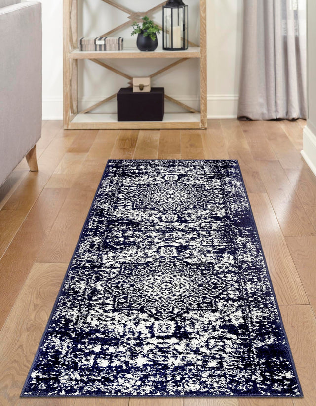 Navy Blue 2' 7 x 12' Richmond Runner Area Rug Vintage Distressed Look Traditional Design Carpet for Unique Home Interior Design for Sale at Rug Engine