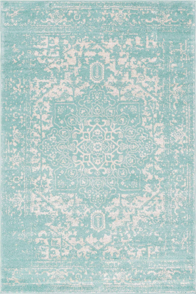 Aqua 6' 1 x 9' Richmond Rectangle Area Rug Vintage Distressed Look Traditional Design Carpet for Unique Home Interior Design for Sale at Rug Engine