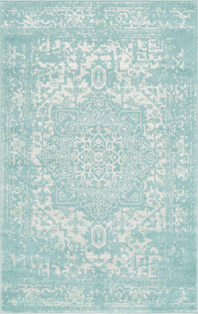 Aqua 5' 3 x 8' Richmond Rectangle Area Rug Vintage Distressed Look Traditional Design Carpet for Unique Home Interior Design for Sale at Rug Engine