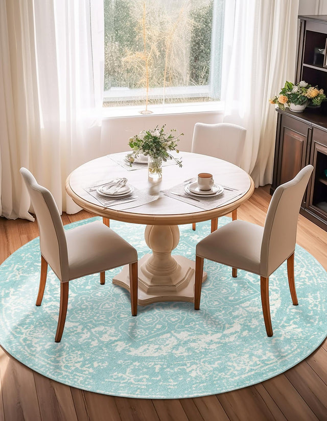 Aqua 7' 10 x 7' 10 Richmond Round Area Rug Vintage Distressed Look Traditional Design Carpet for Unique Home Interior Design for Sale at Rug Engine
