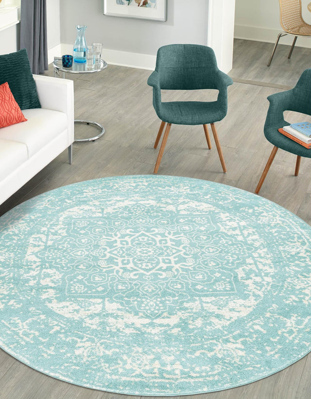 Aqua 7' 10 x 7' 10 Richmond Round Area Rug Vintage Distressed Look Traditional Design Carpet for Unique Home Interior Design for Sale at Rug Engine
