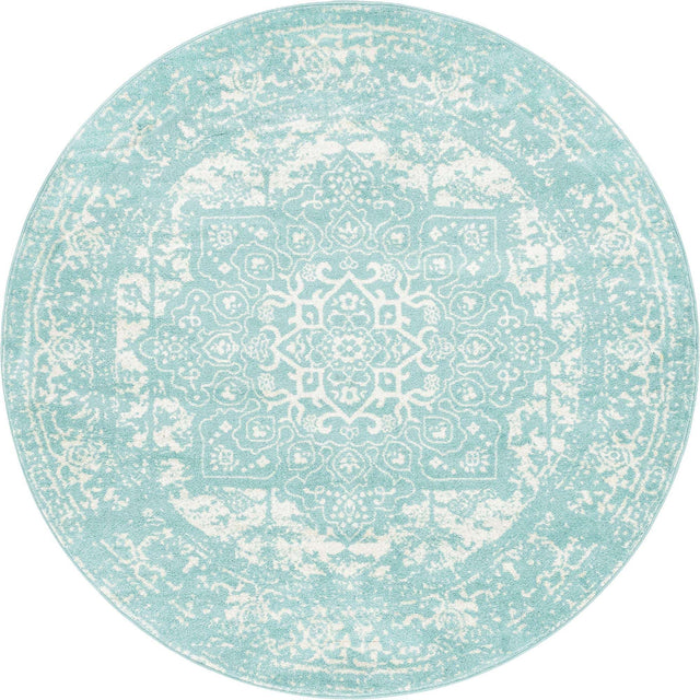 Aqua 7' 10 x 7' 10 Richmond Round Area Rug Vintage Distressed Look Traditional Design Carpet for Unique Home Interior Design for Sale at Rug Engine