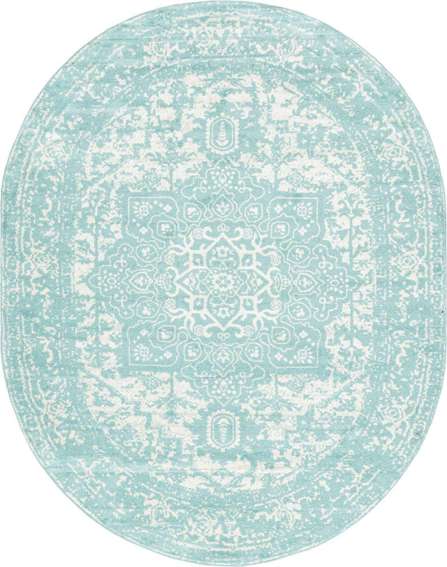 Aqua 7' 10 x 10' Richmond Oval Area Rug Vintage Distressed Look Traditional Design Carpet for Unique Home Interior Design for Sale at Rug Engine