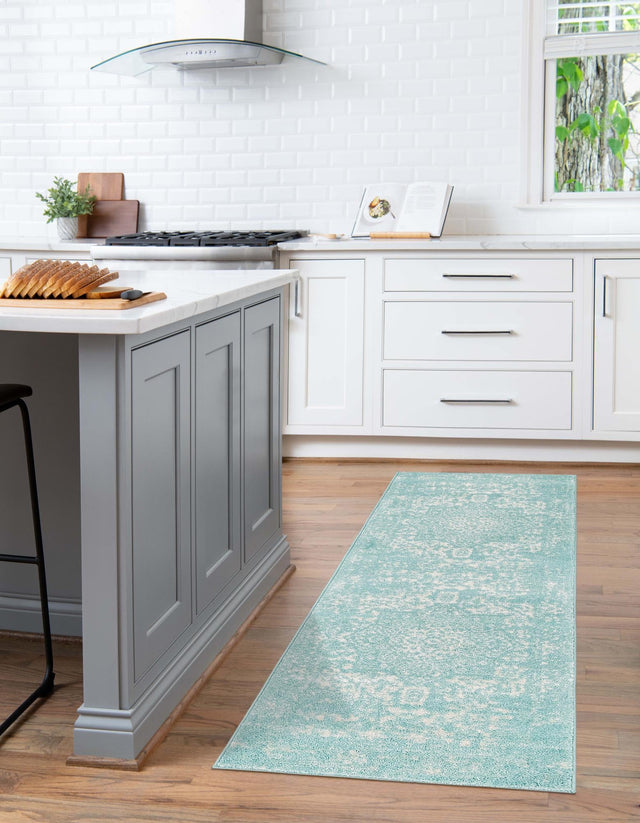 Aqua 2' 7 x 12' Richmond Runner Area Rug Vintage Distressed Look Traditional Design Carpet for Unique Home Interior Design for Sale at Rug Engine